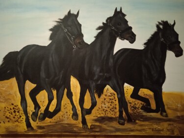 Картина под названием "тройка вороных" - Шамиль Почтарев, Подлинное произведение искусства, Акрил