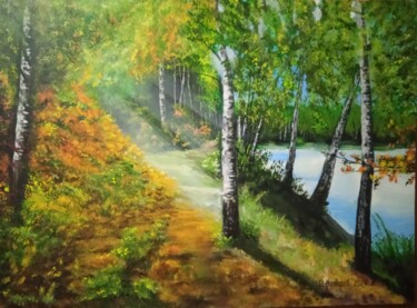 Painting titled "у озера" by Shamil Pochtarev, Original Artwork, Acrylic