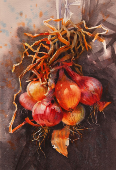 Onion Peinture intitulée "Onion" par Samira Yanushkova, Œuvre d'art originale, Aquarelle