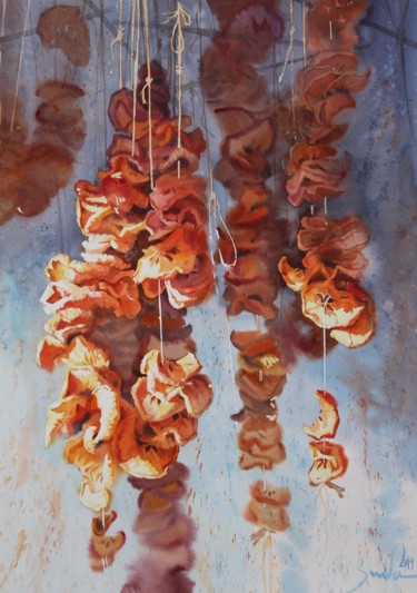 Dried apples Painting titled "Dried apples" by Samira Yanushkova, Original Art, Watercolor