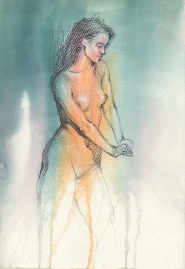 Nude art drawing model 2021/05 Рисунок под названием "Nude art drawing mo…" - Samira Yanushkova, Подлинное произведение искусства, Акварель