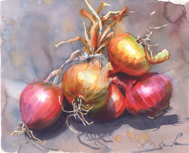 Картина под названием "Onion - still life…" - Samira Yanushkova, Подлинное произведение искусства, Акварель