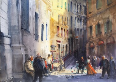 Schilderij getiteld "Street in Italy" door Samira Yanushkova, Origineel Kunstwerk, Aquarel