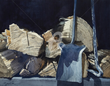 Malerei mit dem Titel "Firewood" von Samira Yanushkova, Original-Kunstwerk, Aquarell