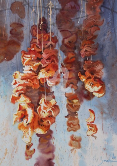 Painting titled "Dried apples" by Samira Yanushkova, Original Artwork, Watercolor