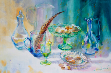 Painting titled "STILL LIFE OF GLASS…" by Samira Yanushkova, Original Artwork, Watercolor