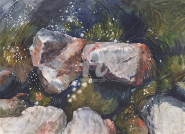 Malerei mit dem Titel "Stones in water" von Samira Yanushkova, Original-Kunstwerk, Aquarell