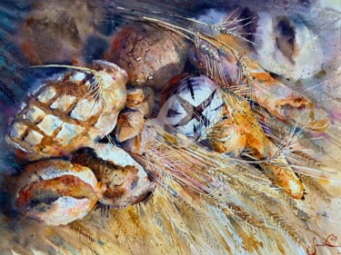 Painting titled "Bread" by Samira Yanushkova, Original Artwork, Watercolor