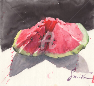 Malarstwo zatytułowany „Watermelon” autorstwa Samira Yanushkova, Oryginalna praca, Akwarela