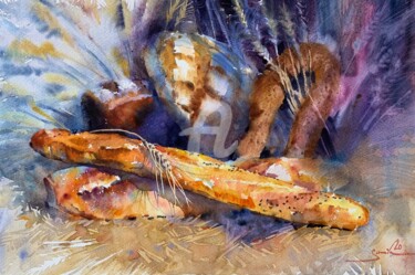 Peinture intitulée "Still life of Bread" par Samira Yanushkova, Œuvre d'art originale, Aquarelle