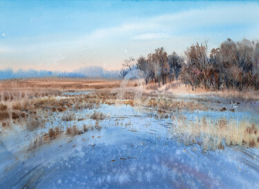 Malerei mit dem Titel "Landscape painting" von Samira Yanushkova, Original-Kunstwerk, Aquarell