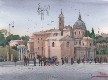 Schilderij getiteld "Rome Italy cityscape" door Samira Yanushkova, Origineel Kunstwerk, Aquarel