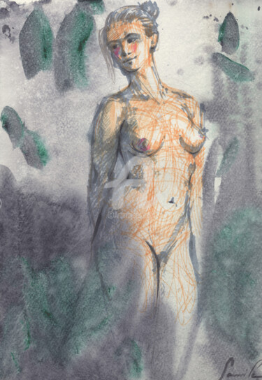 Painting titled "SEXY EROTIC SKETCH…" by Samira Yanushkova, Original Artwork, Watercolor