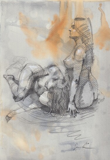 Rysunek zatytułowany „Sensual Relaxing Nu…” autorstwa Samira Yanushkova, Oryginalna praca, Akwarela