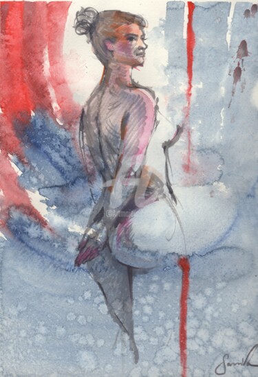 Disegno intitolato "Erotic drawing beau…" da Samira Yanushkova, Opera d'arte originale, Acquarello