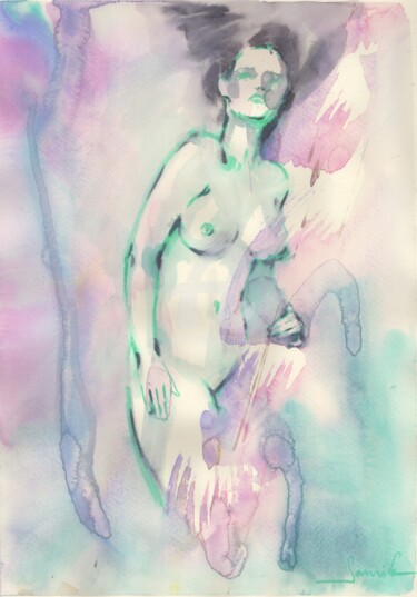 Painting titled "Abstract Nude Eroti…" by Samira Yanushkova, Original Artwork, Watercolor