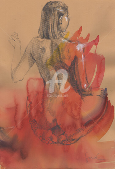 Disegno intitolato "Nude art painting" da Samira Yanushkova, Opera d'arte originale, Grafite