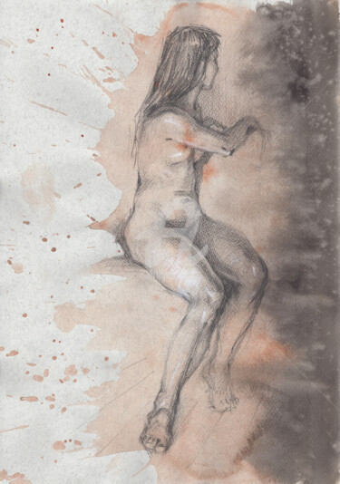 Desenho intitulada "Nude beautiful girl…" por Samira Yanushkova, Obras de arte originais, Grafite