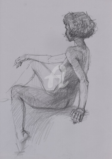 Zeichnungen mit dem Titel "Nude Lolita" von Samira Yanushkova, Original-Kunstwerk, Kohle