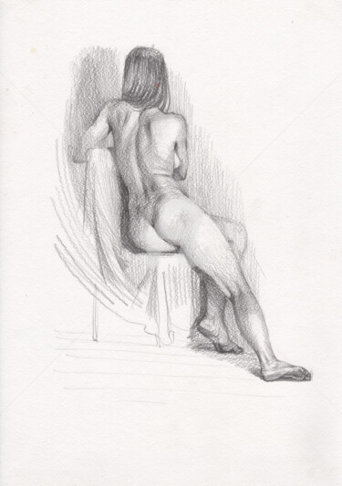 Tekening getiteld "Nude art drawing" door Samira Yanushkova, Origineel Kunstwerk, Grafiet