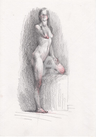 Zeichnungen mit dem Titel "Nude art realistic" von Samira Yanushkova, Original-Kunstwerk, Graphit