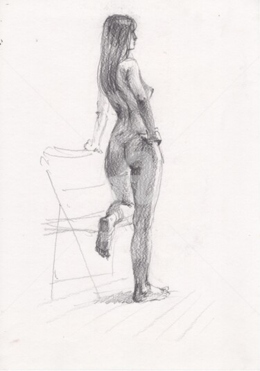 Drawing titled "Erotic naked girl" by Samira Yanushkova, Original Artwork, Pencil