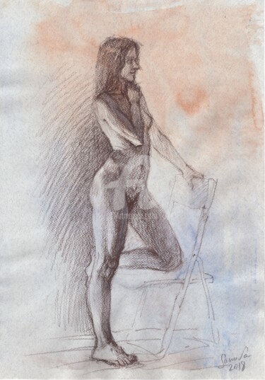 Desenho intitulada "Nude art drawing. J…" por Samira Yanushkova, Obras de arte originais, Aquarela