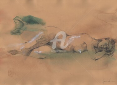 Disegno intitolato "Abstract nude art V…" da Samira Yanushkova, Opera d'arte originale, Grafite