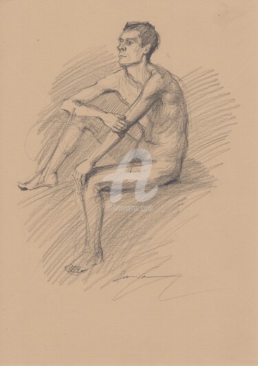 Disegno intitolato "Male nude drawings" da Samira Yanushkova, Opera d'arte originale, Grafite