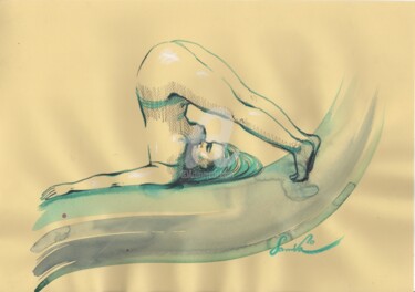 Disegno intitolato "Nude yoga art serie…" da Samira Yanushkova, Opera d'arte originale, Acquarello