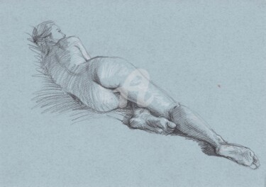Drawing titled "Nude Girl Lying Back" by Samira Yanushkova, Original Artwork, Pencil