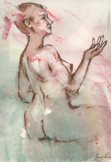 Dessin intitulée "Abstract naked girl" par Samira Yanushkova, Œuvre d'art originale, Aquarelle