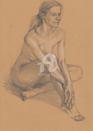 Drawing titled "Beautiful naked gir…" by Samira Yanushkova, Original Artwork, Pencil