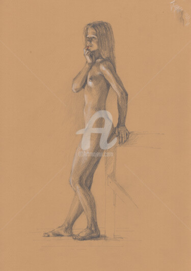 Zeichnungen mit dem Titel "Naked model body" von Samira Yanushkova, Original-Kunstwerk, Graphit