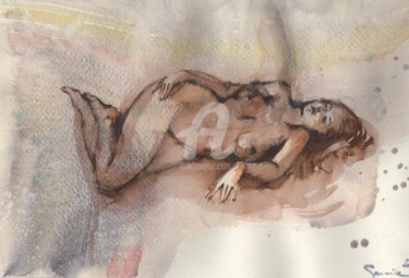Drawing titled "Nude art #434" by Samira Yanushkova, Original Artwork, Watercolor