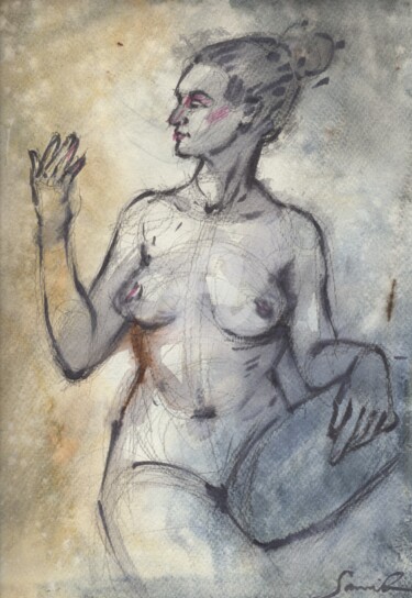 Dibujo titulada "Nude art #419" por Samira Yanushkova, Obra de arte original, Acuarela