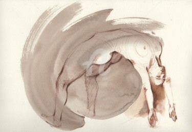 Desenho intitulada "Yoga nude art series" por Samira Yanushkova, Obras de arte originais, Aquarela