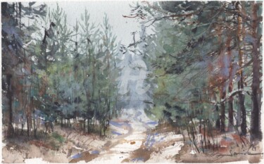 Peinture intitulée "Winter landscape wa…" par Samira Yanushkova, Œuvre d'art originale, Aquarelle