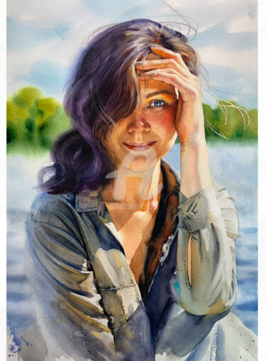 Картина под названием "Watercolor portrait" - Samira Yanushkova, Подлинное произведение искусства, Акварель