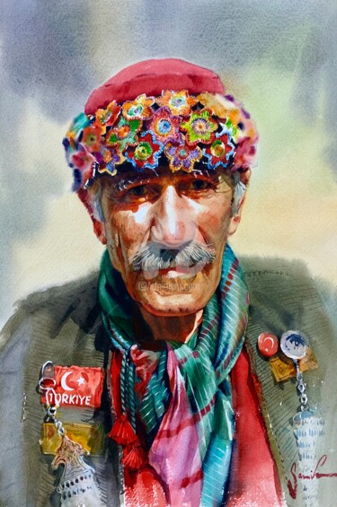 Картина под названием "Portrait of a Turki…" - Samira Yanushkova, Подлинное произведение искусства, Акварель