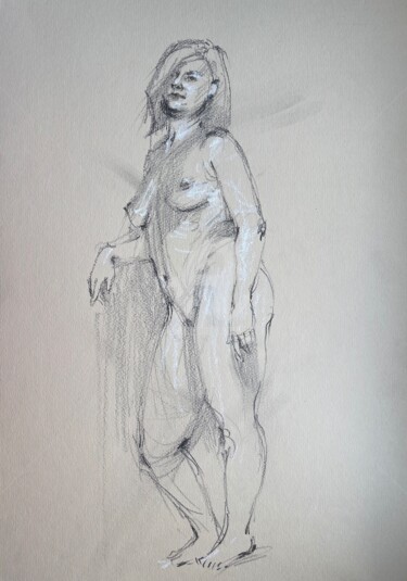 Disegno intitolato "Nude art drawing gi…" da Samira Yanushkova, Opera d'arte originale, Matita