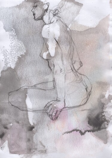 Schilderij getiteld "Sensual sketch of a…" door Samira Yanushkova, Origineel Kunstwerk, Aquarel