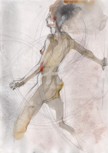 Dessin intitulée "Sensual sketch of a…" par Samira Yanushkova, Œuvre d'art originale, Aquarelle