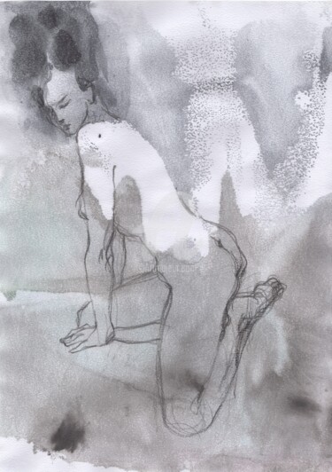 Disegno intitolato "Sensual Nude Erotic…" da Samira Yanushkova, Opera d'arte originale, Acquarello