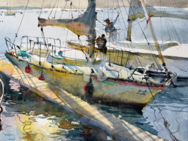 Painting titled "Yacht" by Samira Yanushkova, Original Artwork, Watercolor