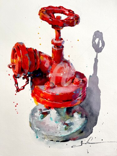 Schilderij getiteld "Fire hydrant" door Samira Yanushkova, Origineel Kunstwerk, Aquarel