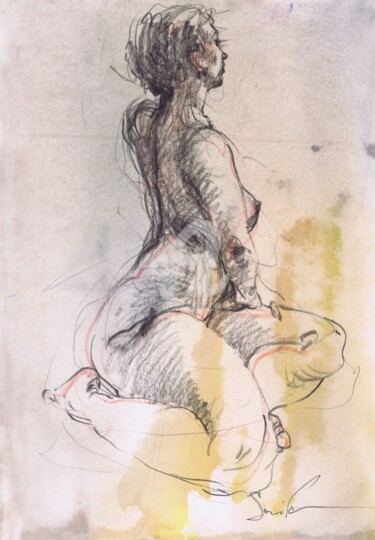 Dibujo titulada "Eternal Curves" por Samira Yanushkova, Obra de arte original, Acuarela