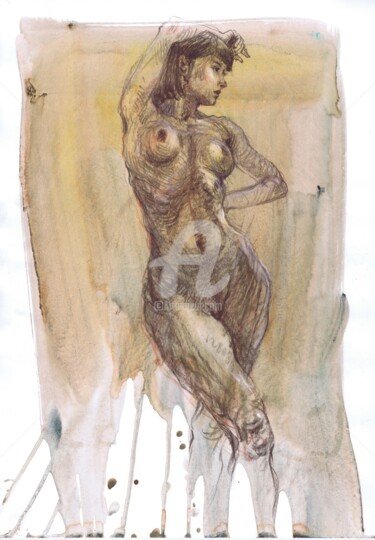 Dibujo titulada "Charm of Mystery" por Samira Yanushkova, Obra de arte original, Acuarela