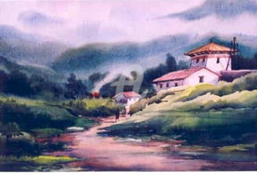 Painting titled "BHUTAN" by Samiran Sarkar, Original Artwork, Oil