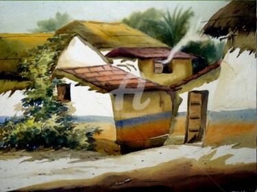 Peinture intitulée "Village of Bengal-3" par Samiran Sarkar, Œuvre d'art originale